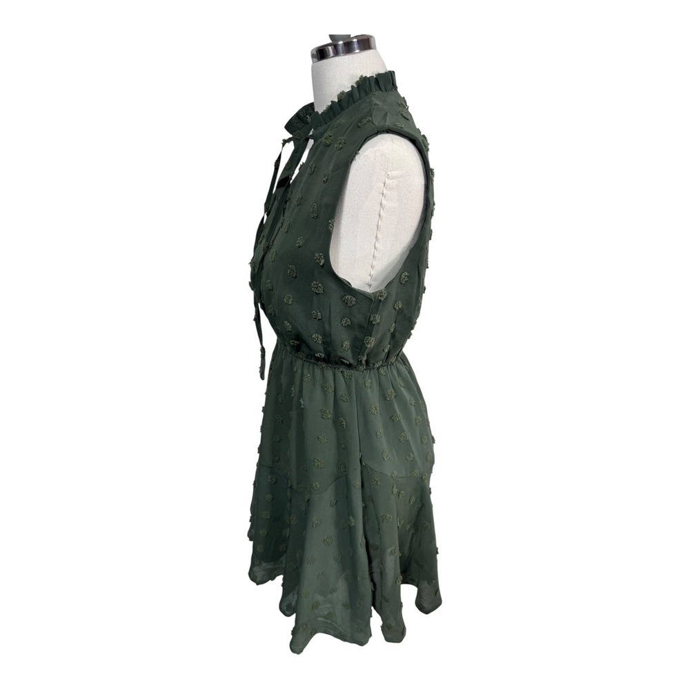 Simplee Swiss Dot Chiffon Ruffle Mini Dress Army Green Cottagecore Women's Small - Picture 6 of 9